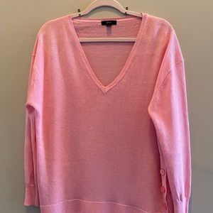 J Crew Pink Linen V-Neck Sweater